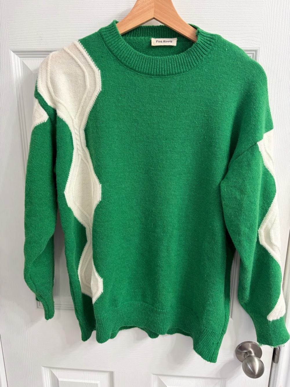 Pink Ripple Green & White Crewneck Sweater
